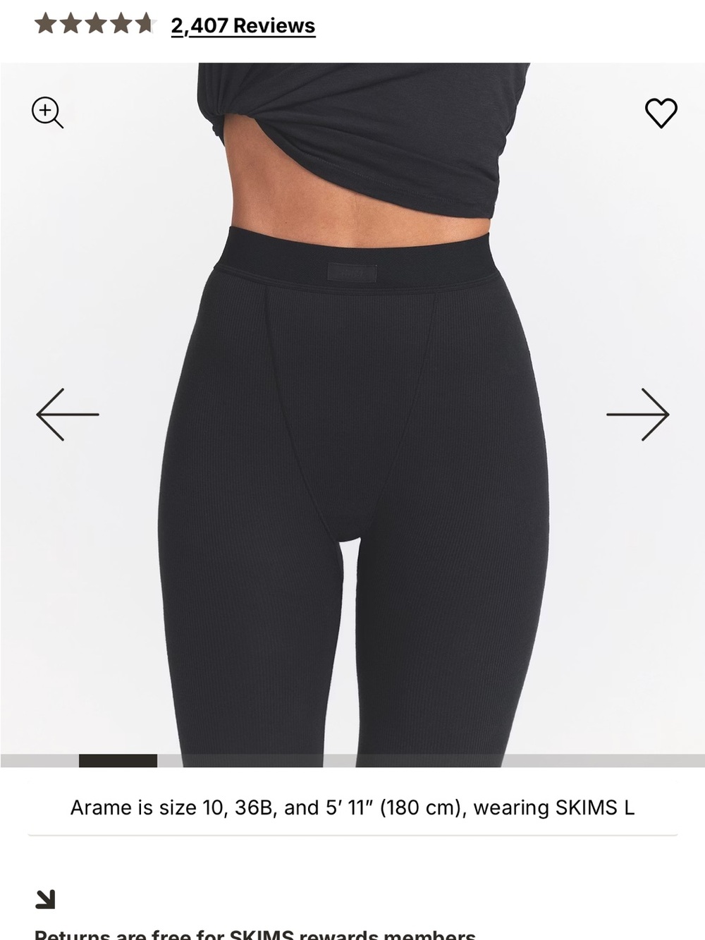 SKIMS Black High-Waist Sculpting Leggings — cotton ribbed in soot size M - Picture 2 of 4